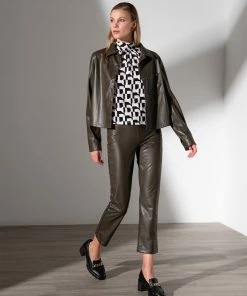 Sanctuary Clothing Leather Like Carnaby Kick Crop Pant Olive Oil