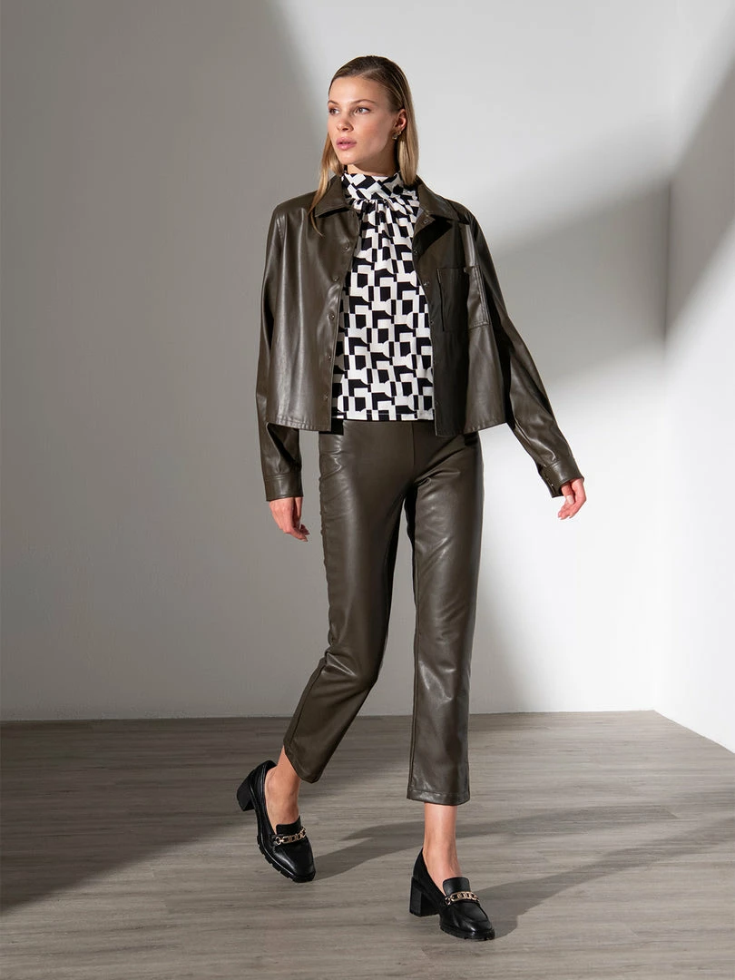 Sanctuary Clothing Leather Like Carnaby Kick Crop Pant Olive Oil