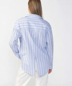Sanctuary Clothing Slit Back Tunic Blouse Angel Blue Stripe 5 Sanctuary Clothing Slit Back Tunic Blouse Angel Blue Stripe