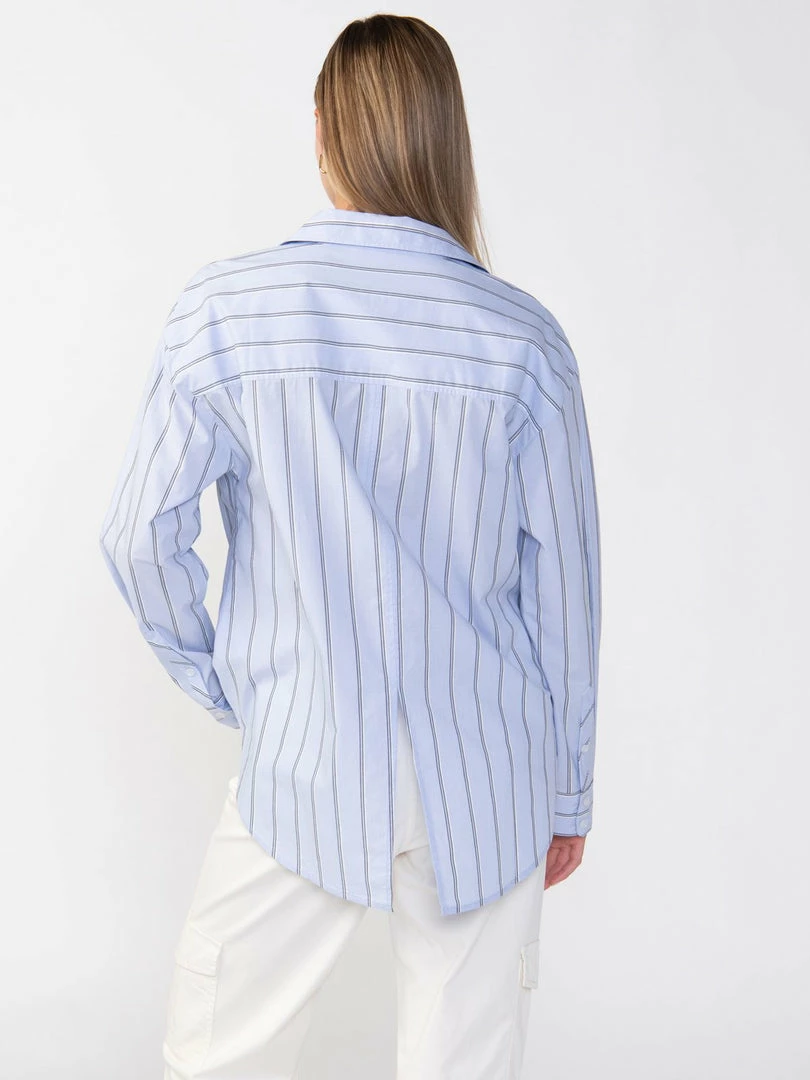Sanctuary Clothing Slit Back Tunic Blouse Angel Blue Stripe 3 Sanctuary Clothing Slit Back Tunic Blouse Angel Blue Stripe