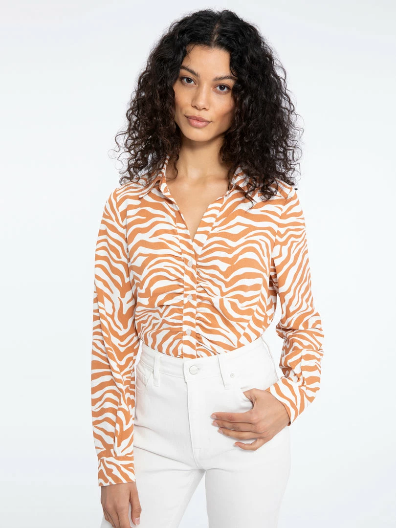 Sanctuary Clothing Sustainable Ruched Shirt Savanna Stripe 1 Sanctuary Clothing Sustainable Ruched Shirt Savanna Stripe