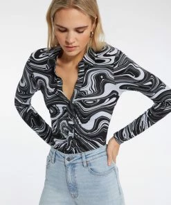 Sanctuary Clothing Dreamgirl Button Up Top Marble Sky