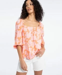 Sanctuary Clothing Floral Collage Spring Square Neck Top Melon Field 9 Sanctuary Clothing Floral Collage Spring Square Neck Top Melon Field