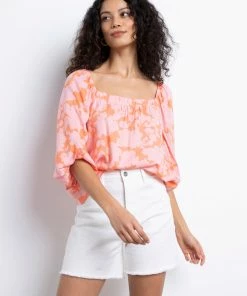 Sanctuary Clothing Floral Collage Spring Square Neck Top Melon Field