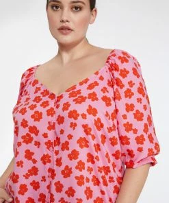 Sanctuary Clothing Floral Collage Daily Button Front Blouse Cherry Kiss Inclusive Collection