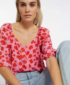 Sanctuary Clothing Daily Button Front Blouse Cherry Kiss