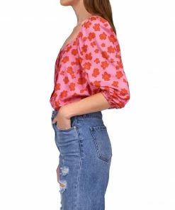 Sanctuary Clothing Daily Button Front Blouse Cherry Kiss