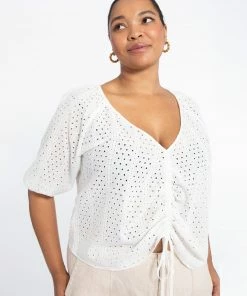 Sanctuary Clothing Eyelet Drawstring Blouse White Inclusive Collection
