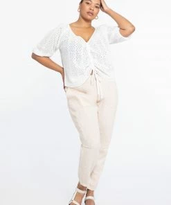 Sanctuary Clothing Eyelet Drawstring Blouse White Inclusive Collection