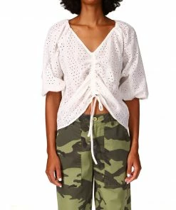 Sanctuary Clothing Eyelet Drawstring Blouse White 9 Sanctuary Clothing Eyelet Drawstring Blouse White