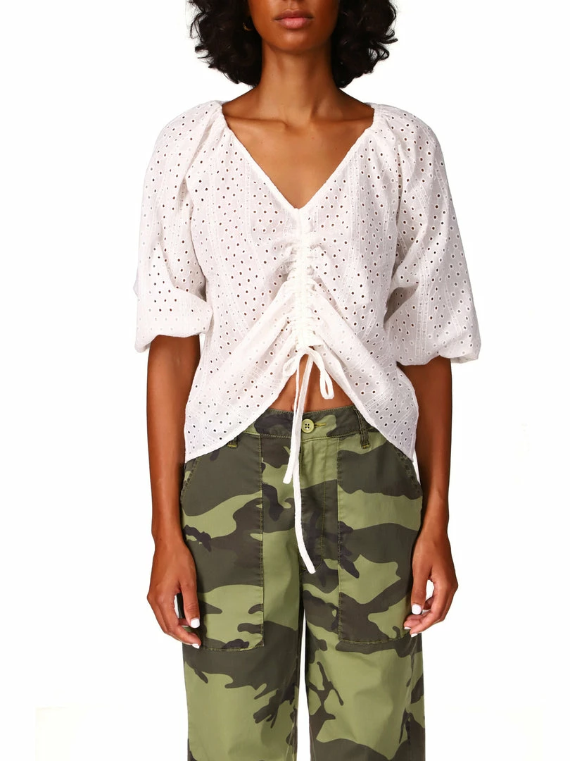 Sanctuary Clothing Eyelet Drawstring Blouse White 4 Sanctuary Clothing Eyelet Drawstring Blouse White