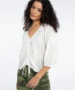 Sanctuary Clothing Eyelet Drawstring Blouse White
