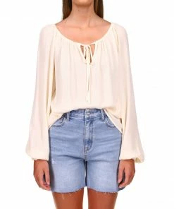 Sanctuary Clothing Sustainable Tie Ballet Neck Blouse Buttercream