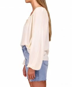 Sanctuary Clothing Sustainable Tie Ballet Neck Blouse Buttercream