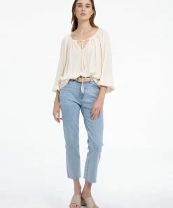 Sanctuary Clothing Sustainable Tie Ballet Neck Blouse Buttercream