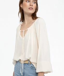 Sanctuary Clothing Sustainable Tie Ballet Neck Blouse Buttercream
