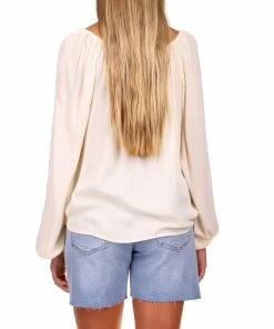 Sanctuary Clothing Sustainable Tie Ballet Neck Blouse Buttercream