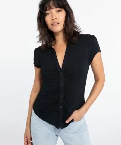 Sanctuary Clothing Dream Button Up Top Black