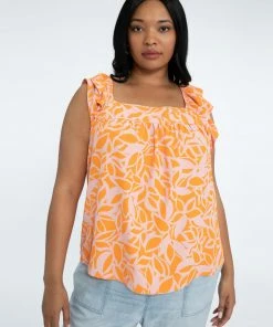 Sanctuary Clothing Soft Ruffle Cami Tangerine Stencil Inclusive Collection Summer