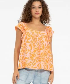 Sanctuary Clothing Soft Ruffle Cami Tangerine Stencil Summer