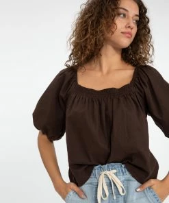 Sanctuary Clothing Day Off Blouse Chocolate Chip Summer