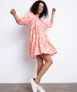 Sanctuary Clothing Floral Collage Weekender Babydoll Dress Melon Field