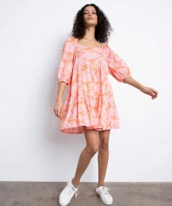 Sanctuary Clothing Floral Collage Weekender Babydoll Dress Melon Field