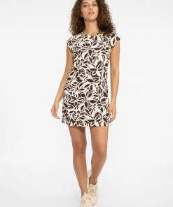 Sanctuary Clothing Carry On T-Shirt Dress Chocolate Stencil