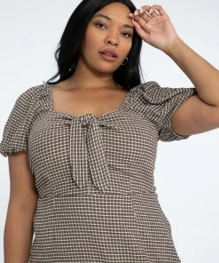 Sanctuary Clothing East To West Mini Dress Chocolate Gingham Inclusive Collection Summer