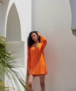 Sanctuary Clothing Summer Crochet Beach Days Dress Tangerine