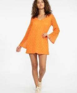 Sanctuary Clothing Summer Crochet Beach Days Dress Tangerine
