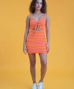 Sanctuary Clothing Deep End Terrycloth Dress Shell Pink/ Tangerine Stripe Summer