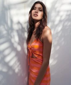 Sanctuary Clothing Deep End Terrycloth Dress Shell Pink/ Tangerine Stripe Summer