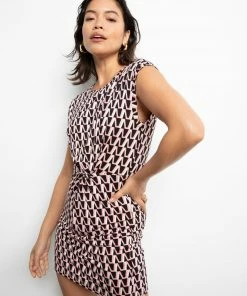 Sanctuary Clothing Twisted Waist Bodycon Dress Flamingo Geo