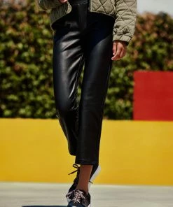 Sanctuary Clothing Leather Like Carnaby Kick Crop Pant Black