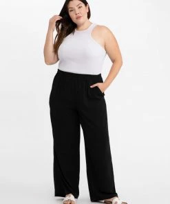 Sanctuary Clothing Side Slit Wide Leg Black Inclusive Collection
