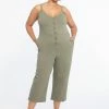 Sanctuary Clothing Button Front Knit Jumpsuit Trail Green Inclusive Collection