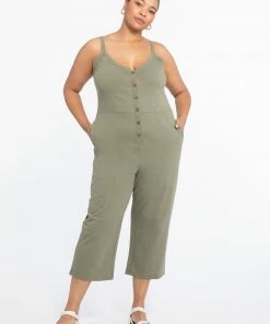 Sanctuary Clothing Button Front Knit Jumpsuit Trail Green Inclusive Collection