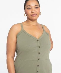 Sanctuary Clothing Button Front Knit Jumpsuit Trail Green Inclusive Collection