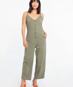 Sanctuary Clothing Button Front Knit Jumpsuit Trail Green