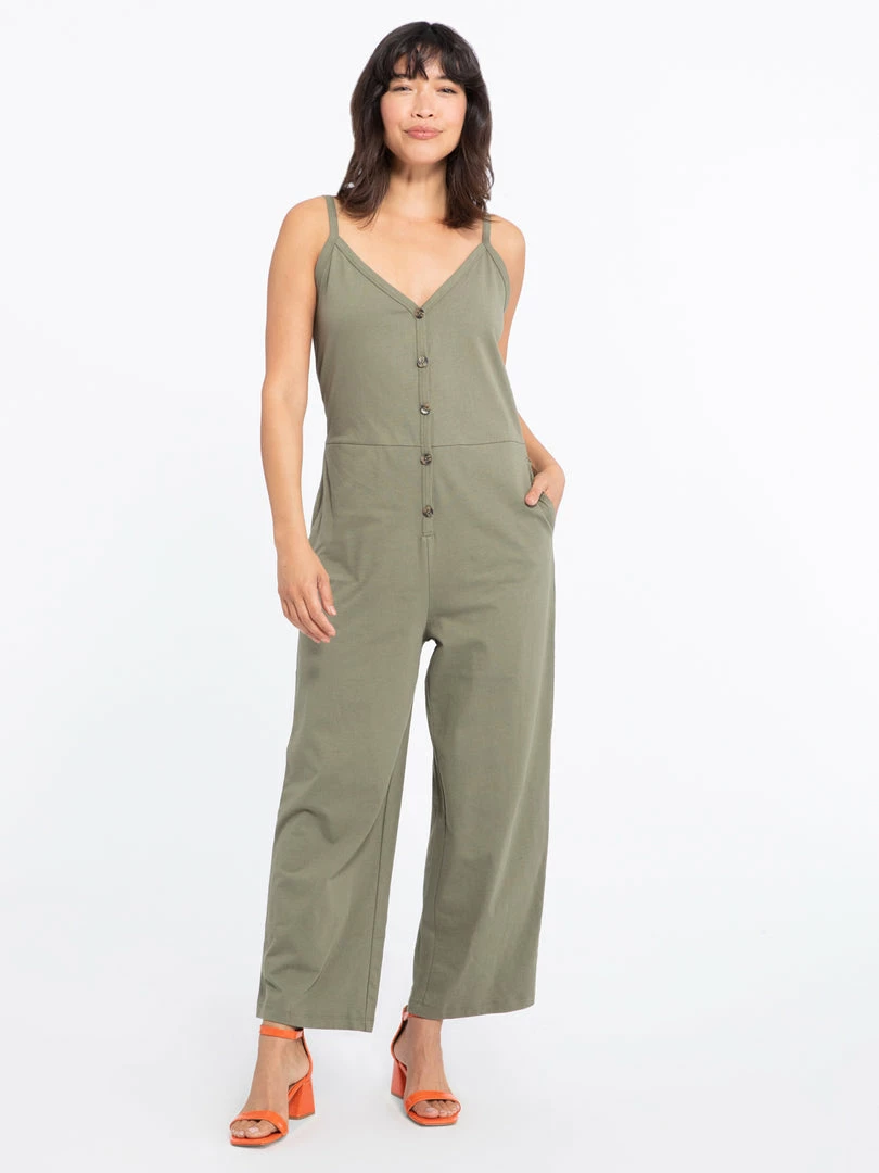 Sanctuary Clothing Button Front Knit Jumpsuit Trail Green 1 Sanctuary Clothing Button Front Knit Jumpsuit Trail Green