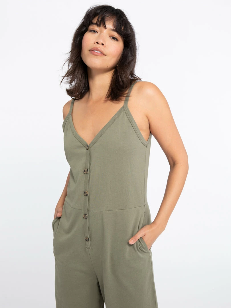 Sanctuary Clothing Button Front Knit Jumpsuit Trail Green 2 Sanctuary Clothing Button Front Knit Jumpsuit Trail Green