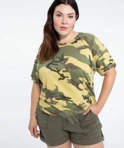 Sanctuary Clothing Camo & Surplus Drawstring Tee Moss Camo Inclusive Collection