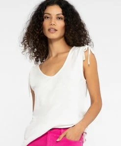 Sanctuary Clothing Summer Drawstring Shoulder Tee White