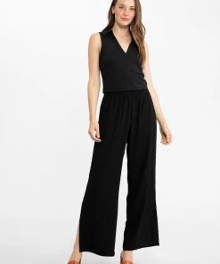 Sanctuary Clothing Side Slit Wide Leg Black Summer