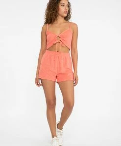 Sanctuary Clothing Terrycloth Drawstring Cami Shell Pink Summer