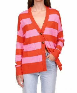 Sanctuary Clothing Cityscape Cardi Flamingo Red Stripe