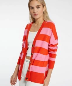 Sanctuary Clothing Cityscape Cardi Flamingo Red Stripe
