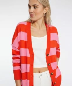 Sanctuary Clothing Cityscape Cardi Flamingo Red Stripe
