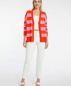 Sanctuary Clothing Cityscape Cardi Flamingo Red Stripe